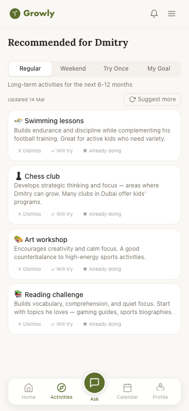 Activity recommendations personalized for your child